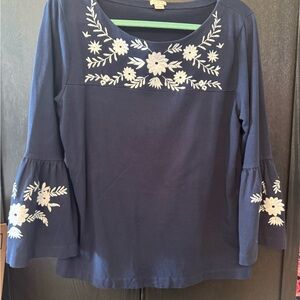 Navy Blue Floral Embroidered Women's Top